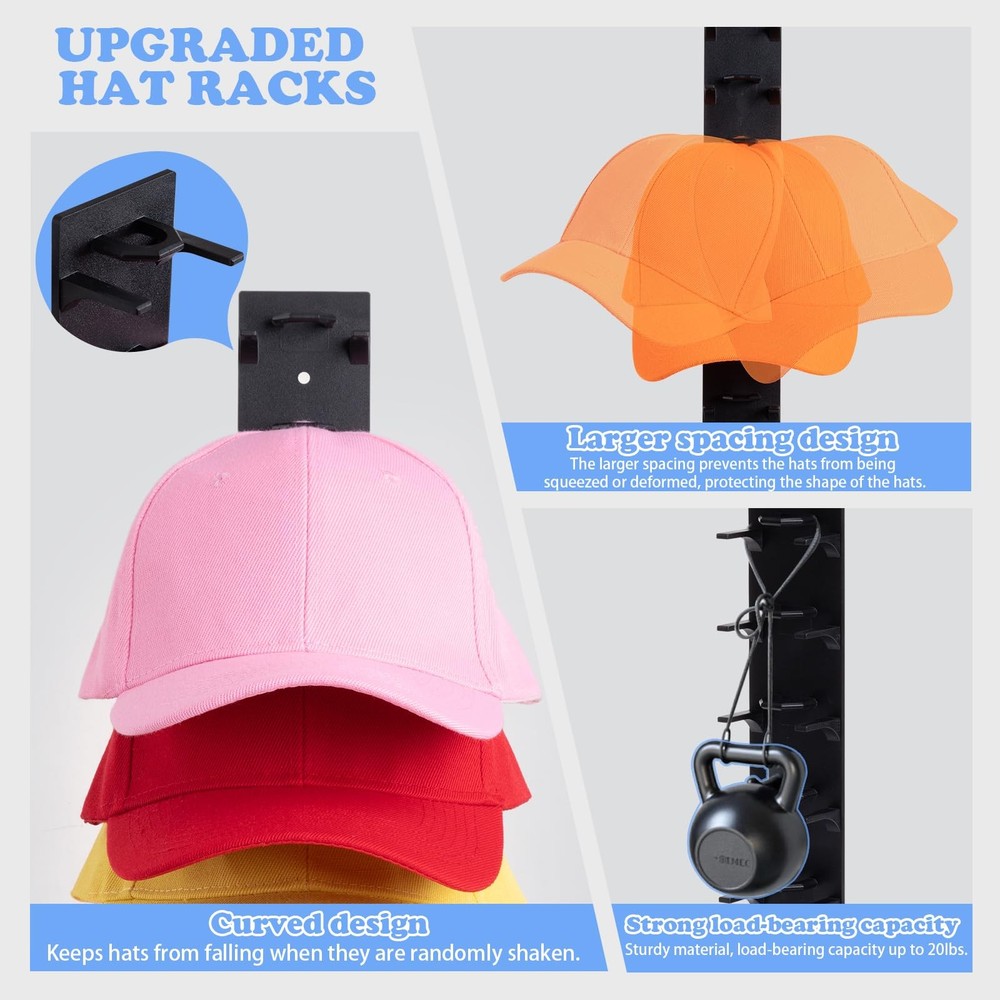 Hat Organizer for Baseball Caps, 2 Pack Rack Wall Hold 2 Pack, Black