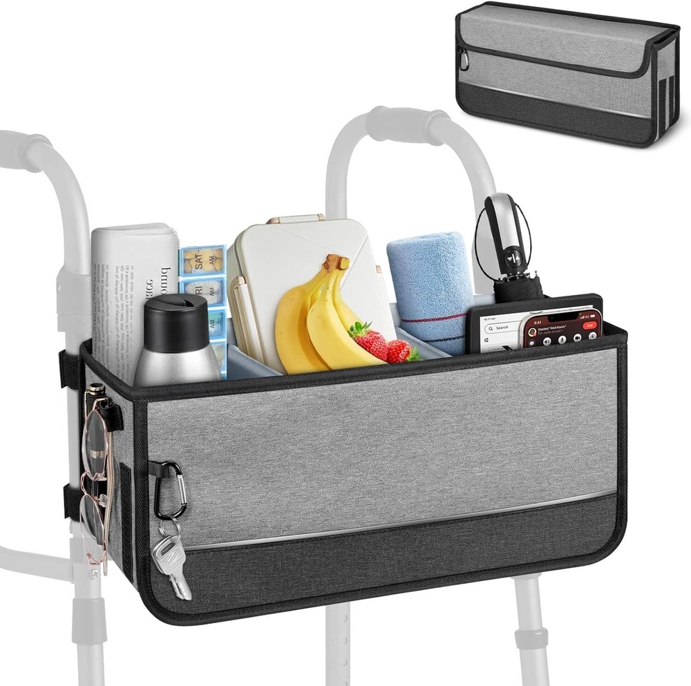 Large Capacity Walker Basket for Folding Walkers, Foldable Walker Storage Bag