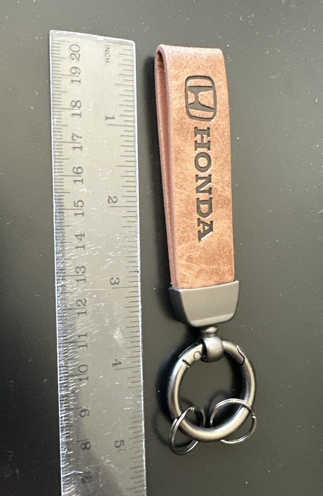 Honda** ( Logo ) ** Keychain ** Brown Leather **