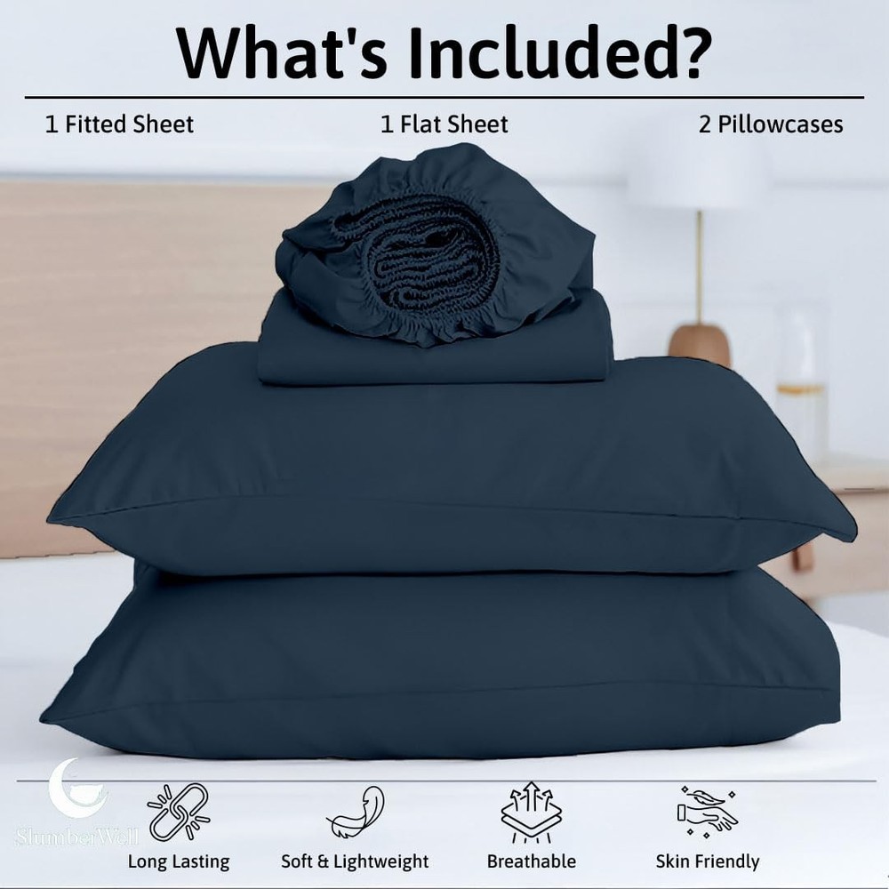 Luxury Microfiber Fitted Bed Sheet Set, 4 Piece, Deep Pocket for RV Bunks, Navy