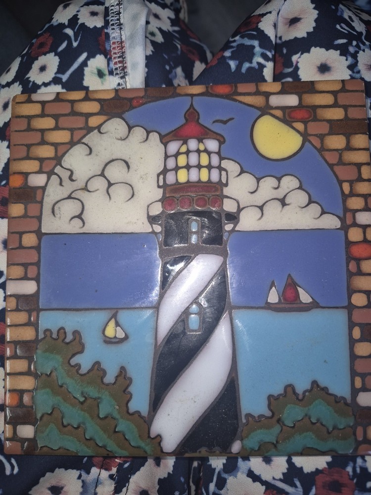 St. Augustine Lighthouse Ceramic Tile Handpainted Hot Plate or Hanging