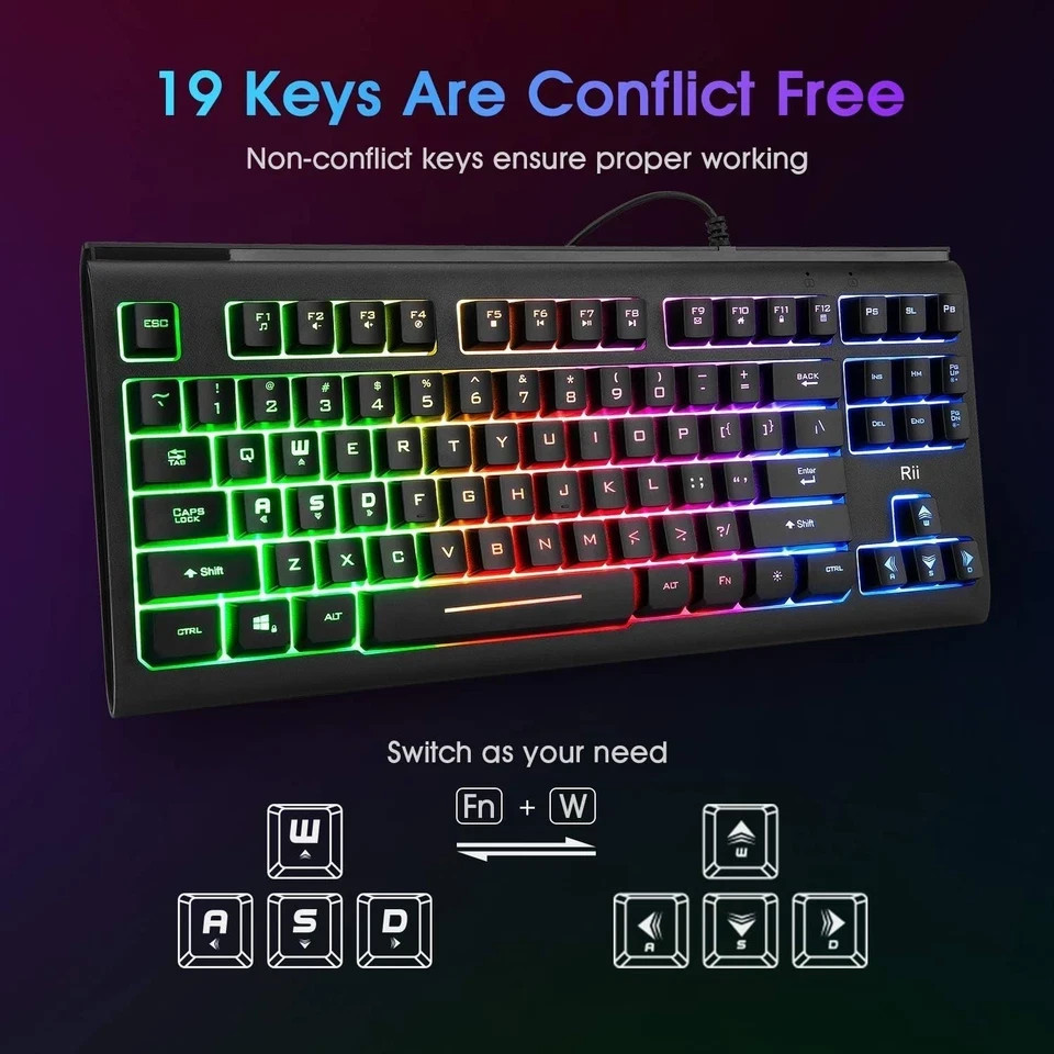Large Print Backlit Keyboard 104 Keys Wired USB Lighted Computer Keyboard