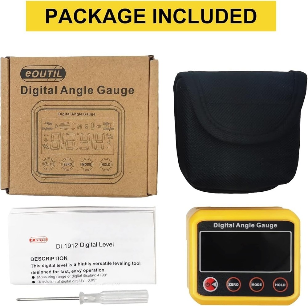 Versatile Magnetic Digital Level Gauge with Memory Functions - Yellow Protractor