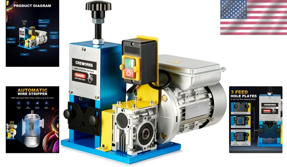 Copper Cable Stripper with Emergency Stop & Sharp Steel Blade - 1" Max Size