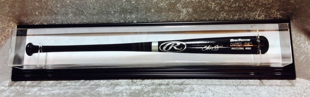 Premium Wall Mount Baseball Bat Display Case,Black frame with white background