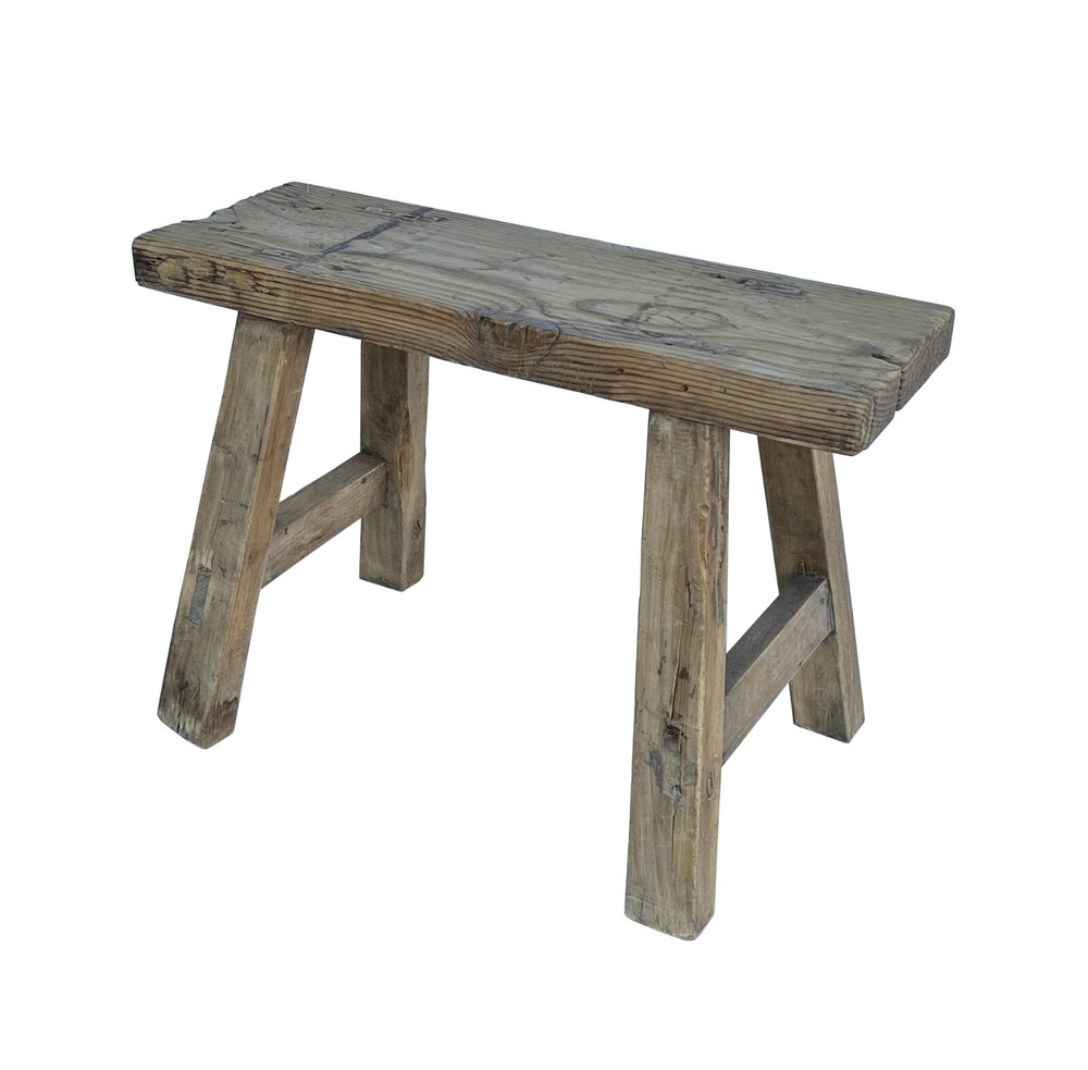 Rustic Raw Rough Wood Grain Rectangle Slim Stool Bench Side Table JK331