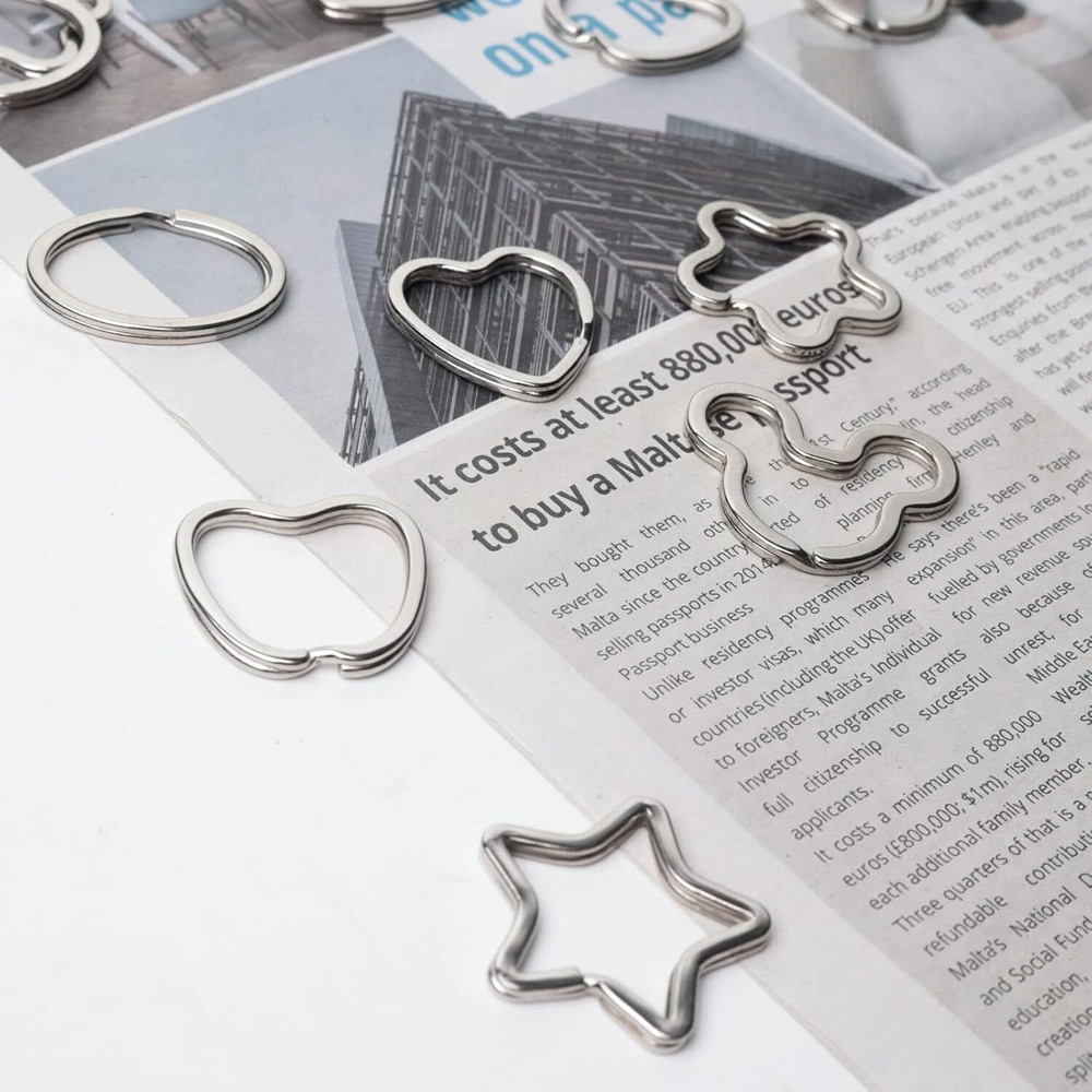 Creative Key Ring Keychain Silver Metal Flat Split Star Shape 12pcs