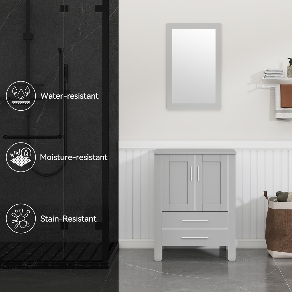 Modern 24" Vanity Set with Black Ceramic Sink | Cabinet + Drawer Storage