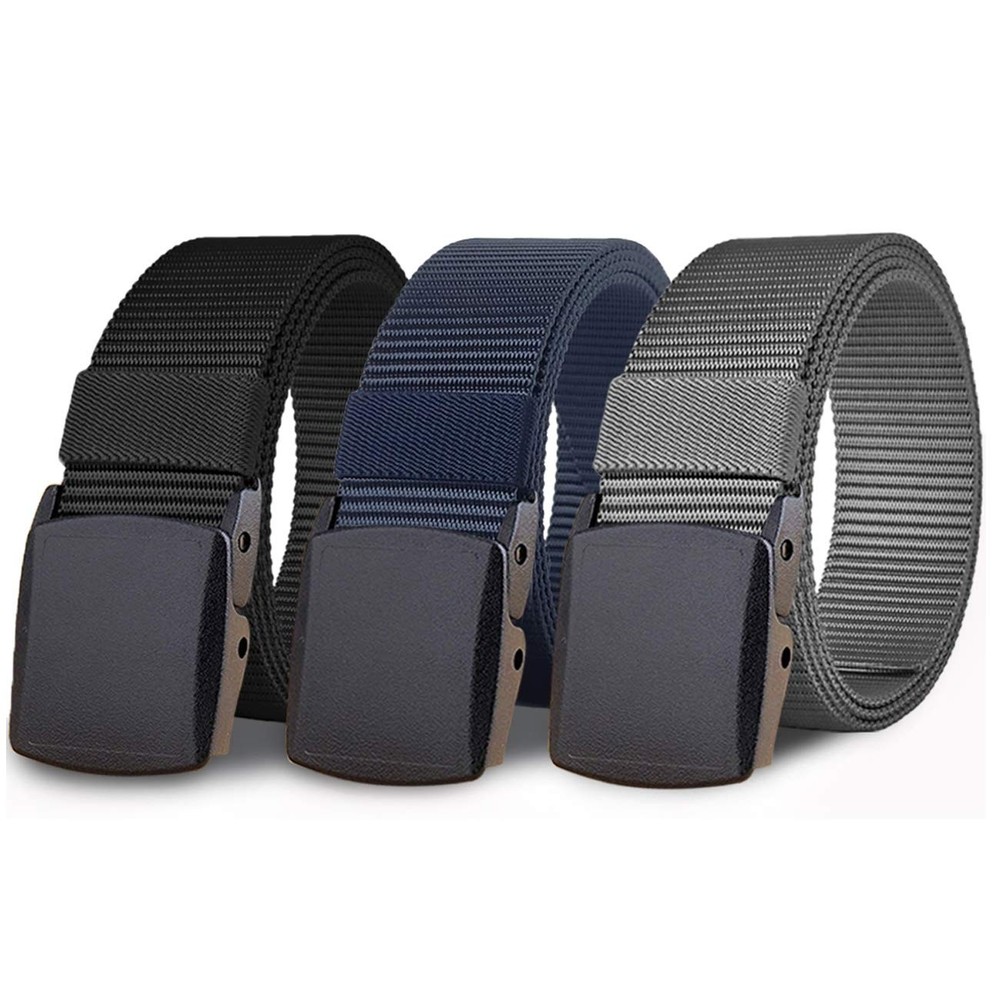3 Pack Nylon Belts for Men, Adjustable Military Web Belt with Plastic Buckle,...