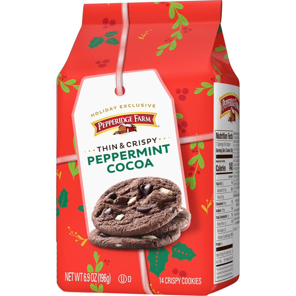 Thin & Crispy Peppermint Cocoa Cookies, 6.9 Oz Bag