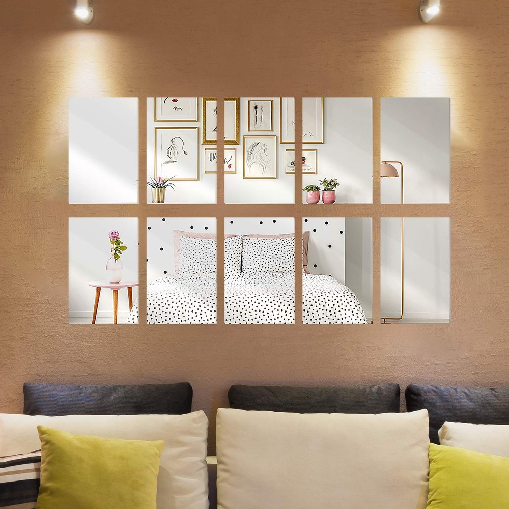 12 Pack Plastic Mirrors Decor Flexible Mirror Sheets Self Adhesive Mirror Til...
