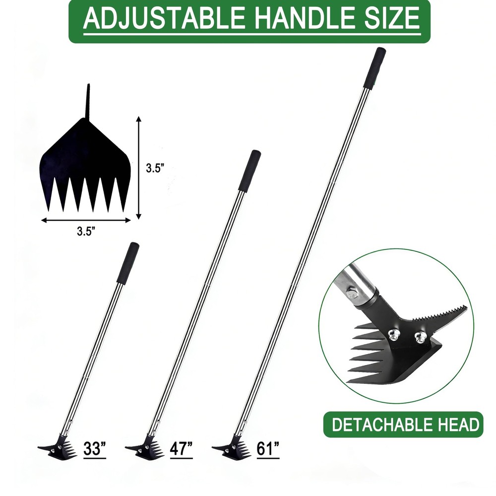 Weed Puller 61" Adjustable Long Handle,2-in-1 Weed Rake & Crack Weeder with D...