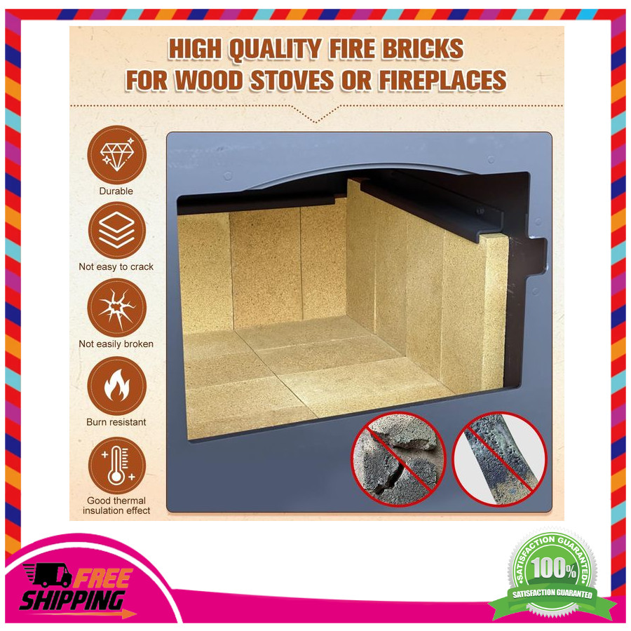 High Temperature Fire Bricks 12PK - 9x4.5x1.25 Replacement for Pizza Ovens Forge