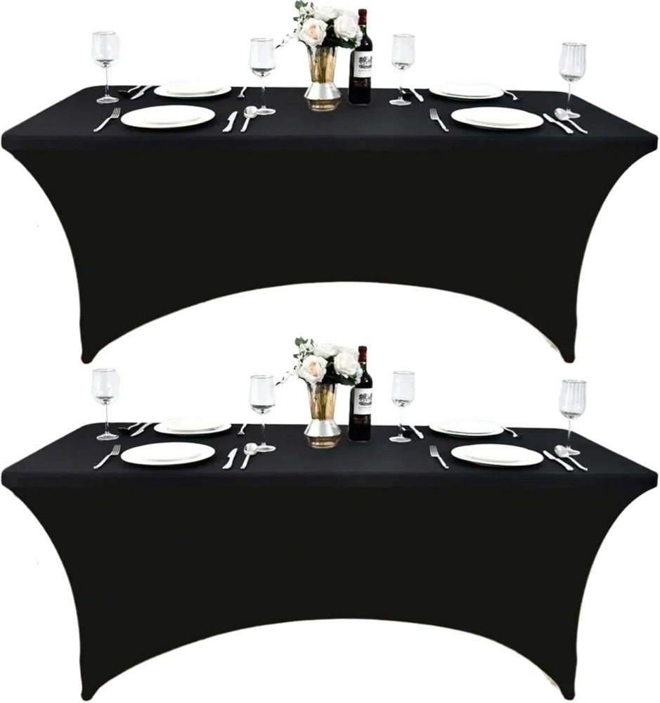 2-Pack 6Ft Black Spandex Table Covers for Rectangle Folding Tables