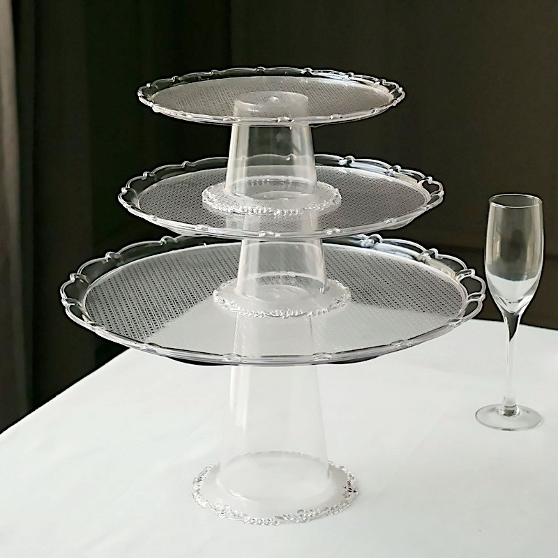 3 CLEAR Plastic Stackable Pedestals Round CUPCAKE Display STANDS Set Party Event