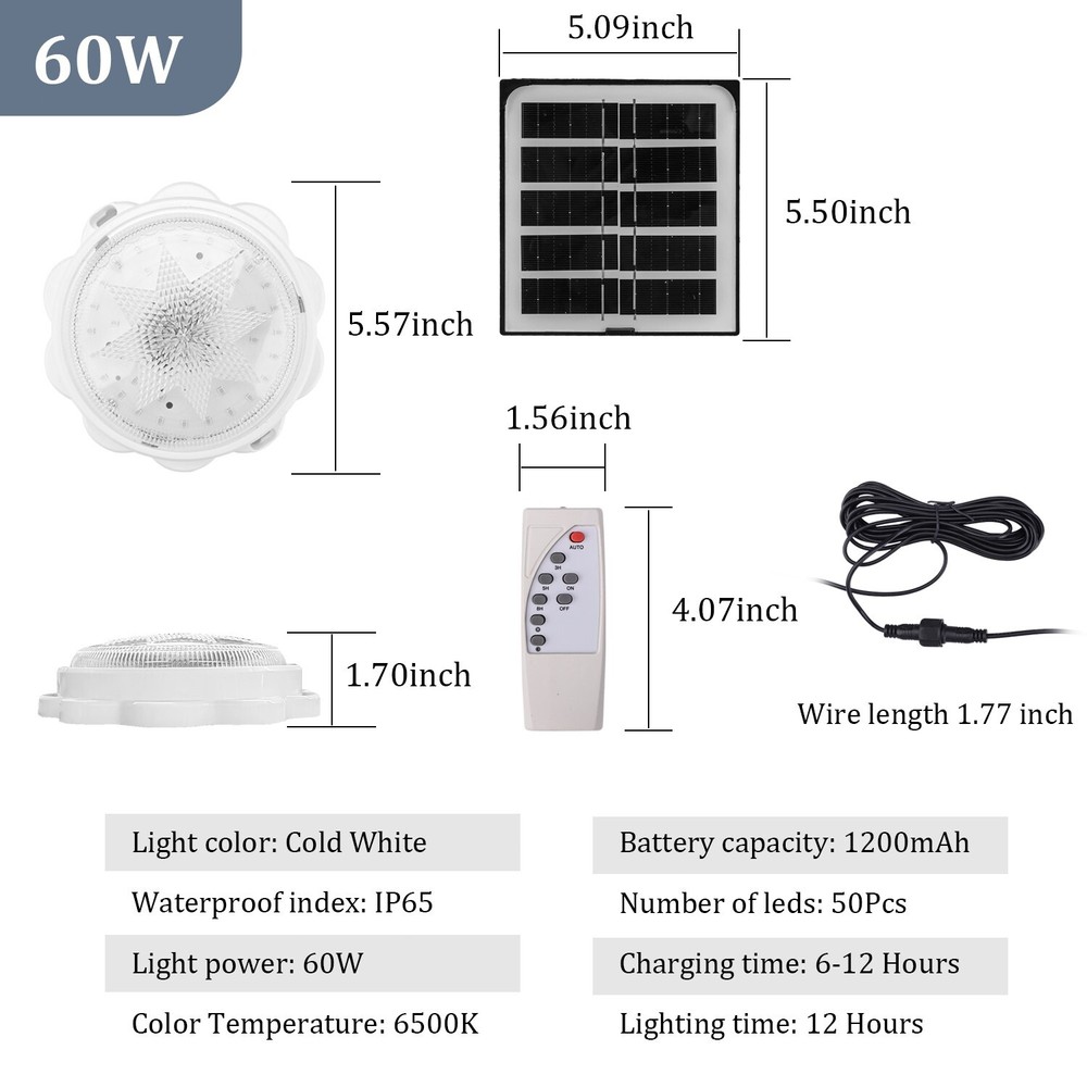 Solar LED Ceiling Light - Remote Control Pendant Lamp for Indoor & Garden Use