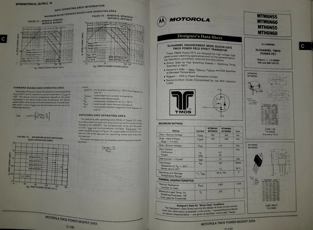 USED 1984 Motorola ITMOS Power MOSFET Transistor Data
