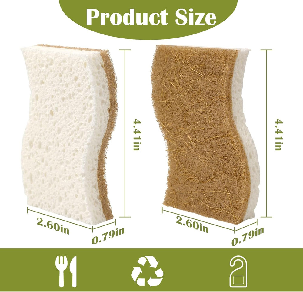 Natural Kitchen Sponge, Eco-Friendly Dish Sponge for Kitchen - Biodegradable Cel