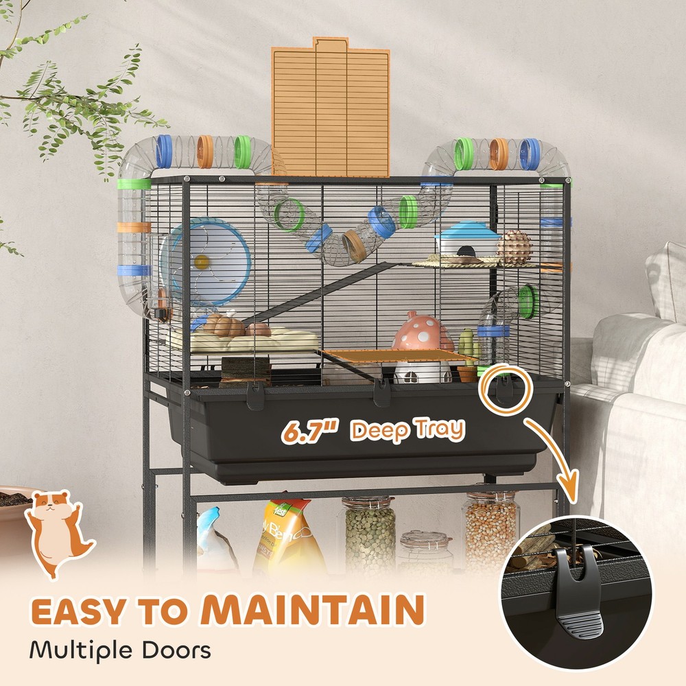 3-Tier Hamster Cage w/ Storage Shelf, Deep Tray & Wheels