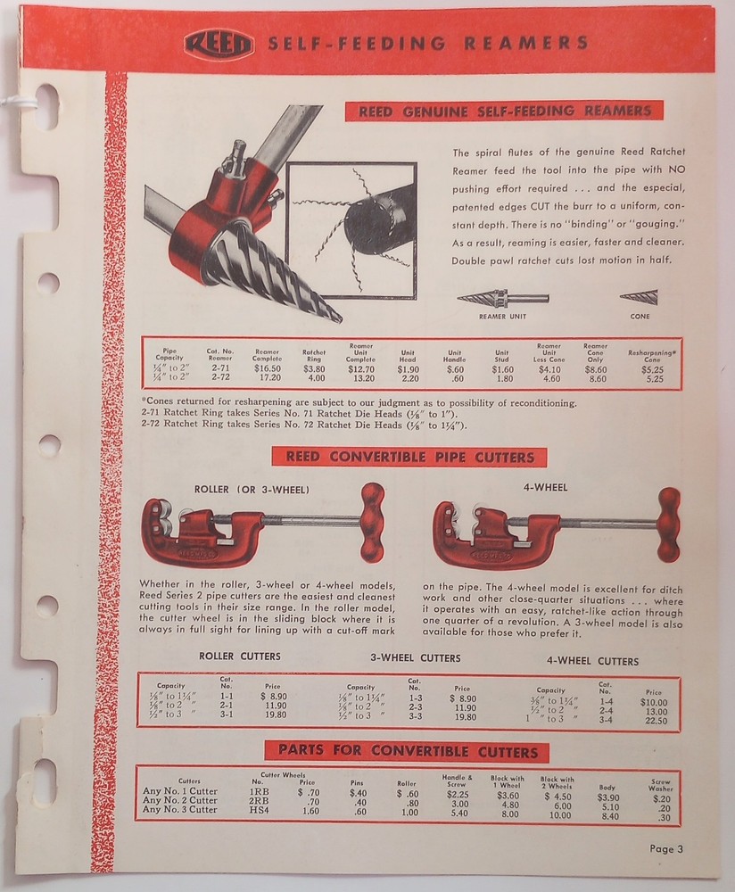 1950's REED Plumbing Tools Catalog Supplement
