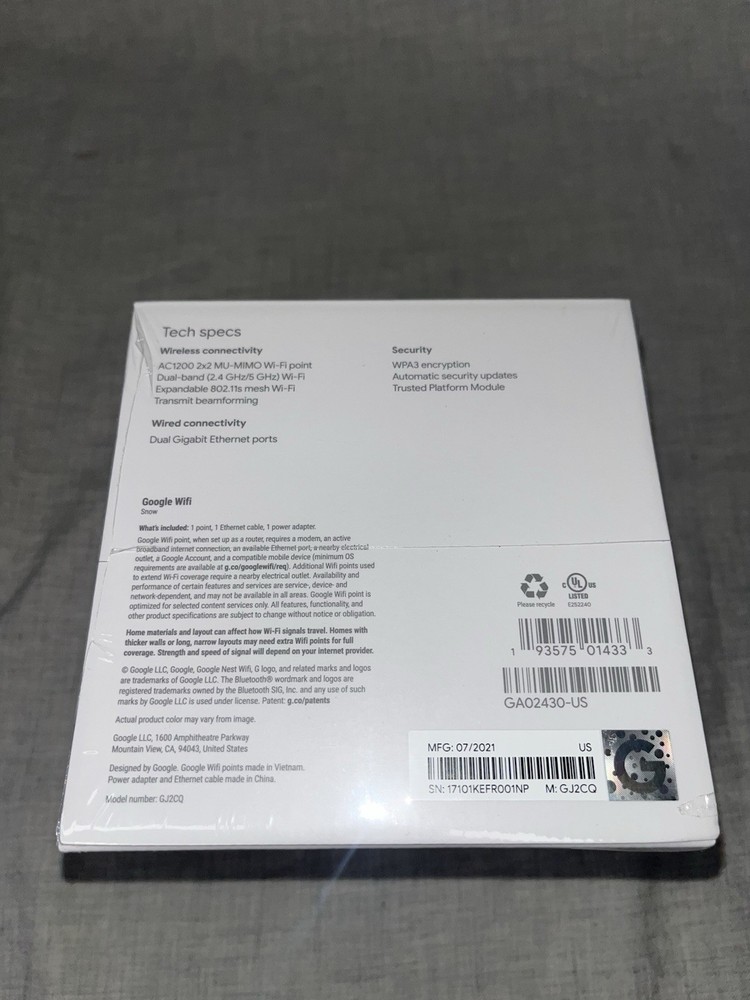 Google Wifi AC1200 Whole Home Wi-Fi System White