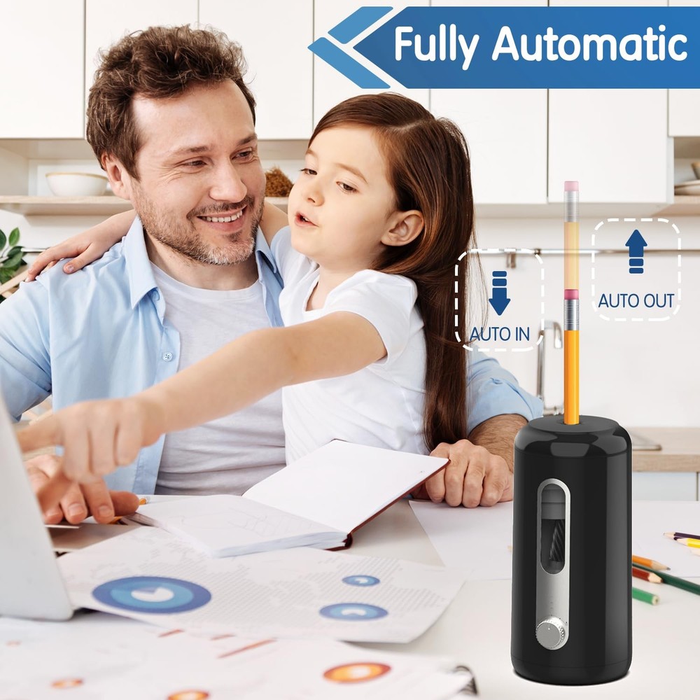 Electric Pencil Sharpener, Fully Automatic Sharpener for Black