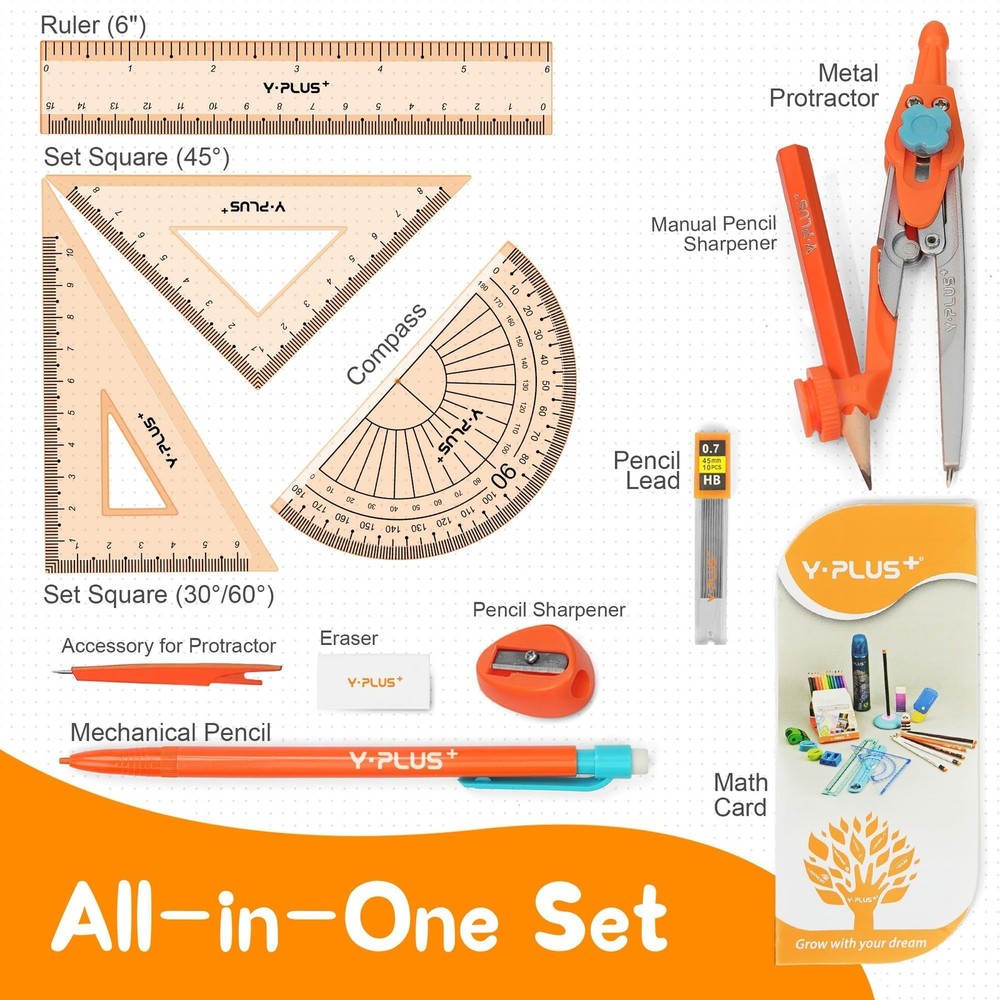 Geometry Set for Students, Math Protractor Compass with Rulers Mechanical Pen...