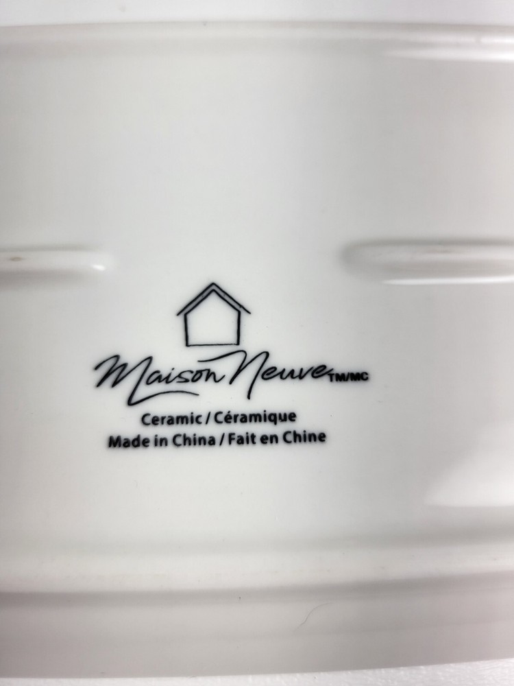Maison Neuve Ceramic White Butter Dish w/Lid Beaded/Butter Pattern