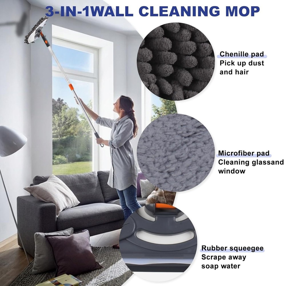 Versatile Wall Mop with Adjustable 79-Inch Handle for Easy High Cleaning