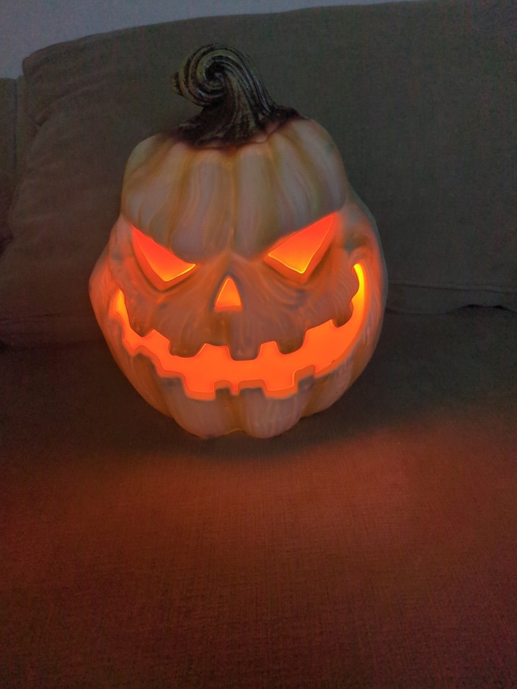 Halloween 12” LED Flickering White Evil Pumpkin
