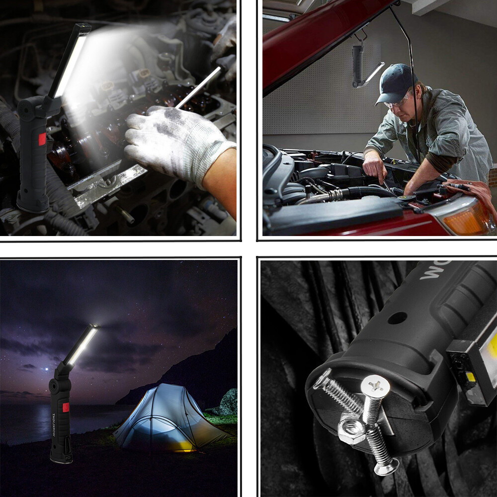 2PCS Magnetic COB LED Work Light Lamp USB Rechargeable Flashlight Folding Torch