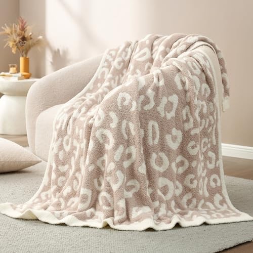 Leopard Throw Blanket for Couch Bed Sofa 50x60 Throw(50"x60") Leopard Beige
