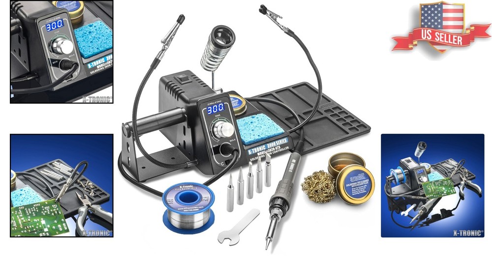 Versatile Soldering Iron Station with Helping Hands & Cleaning Accessories