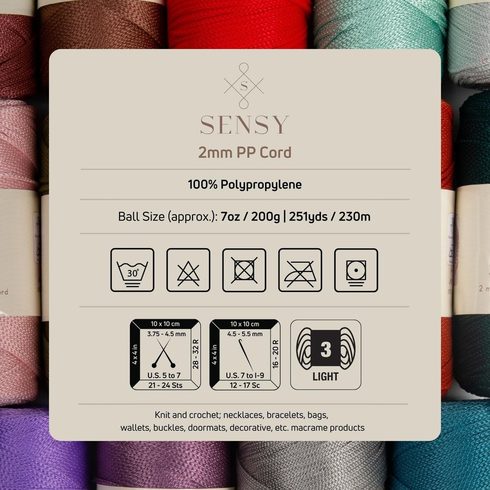Sensy Premium 2mm 251 Yards Polyester Rope Polypropylene Macrame Cord Grey