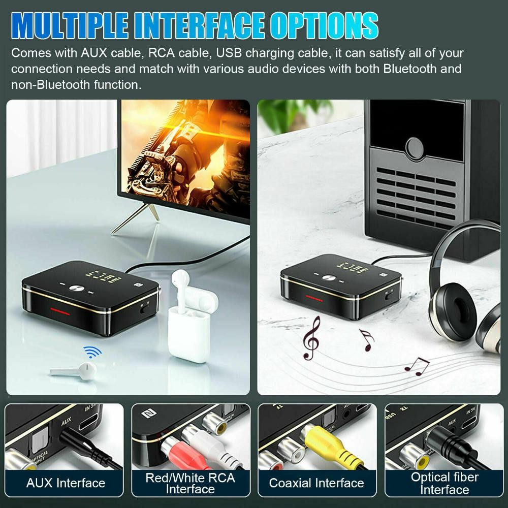 LED NFC Bluetooth 5.0 Transmitter Receiver Remote Control Wireless AUX Adapter