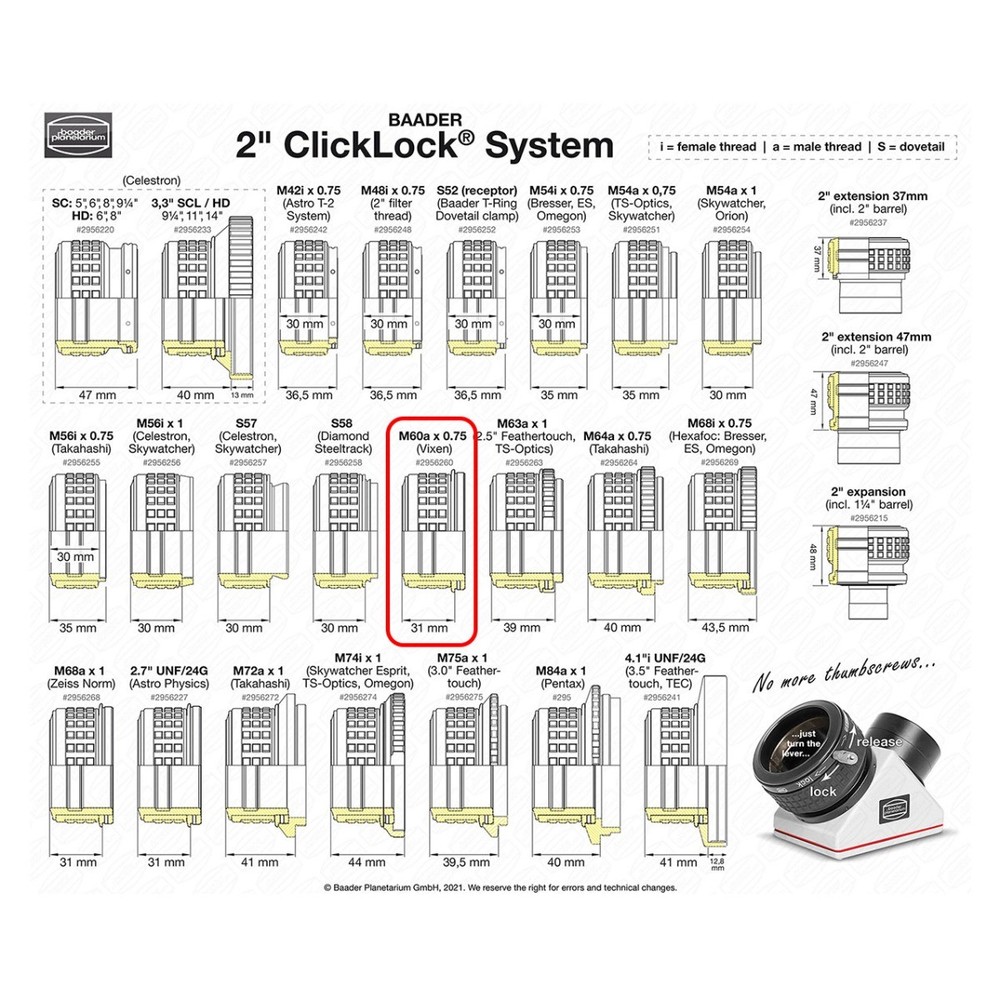 Baader 2" Clicklock Clamp for Vixen M60 Thread # CLVX-2 2956260