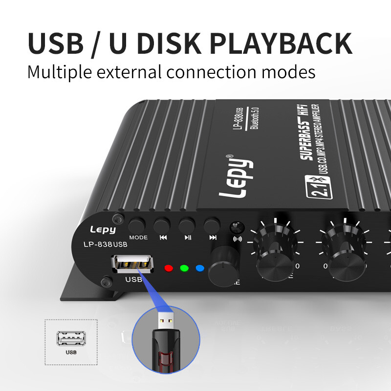 2.1CH HIFI Amplifier: 38Wx2 + 50W Bass, Bluetooth/USB/RCA Multi-Input‌