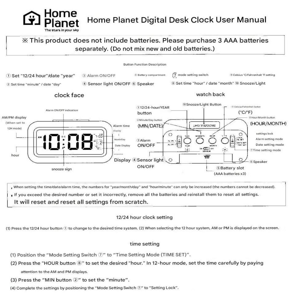 Battery operated digital desk clock