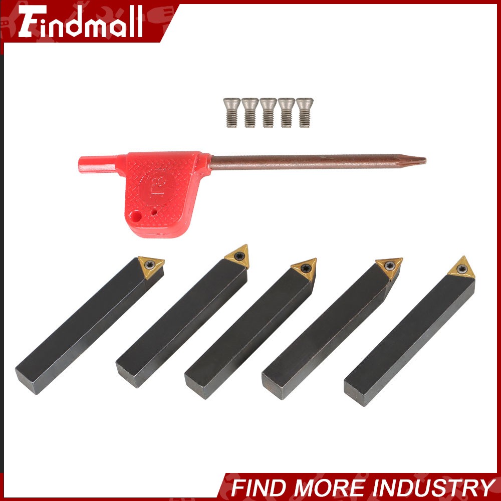 3/8" Lathe Indexable Carbide Insert + Turning Tooling Bit Holder Set 5Pcs