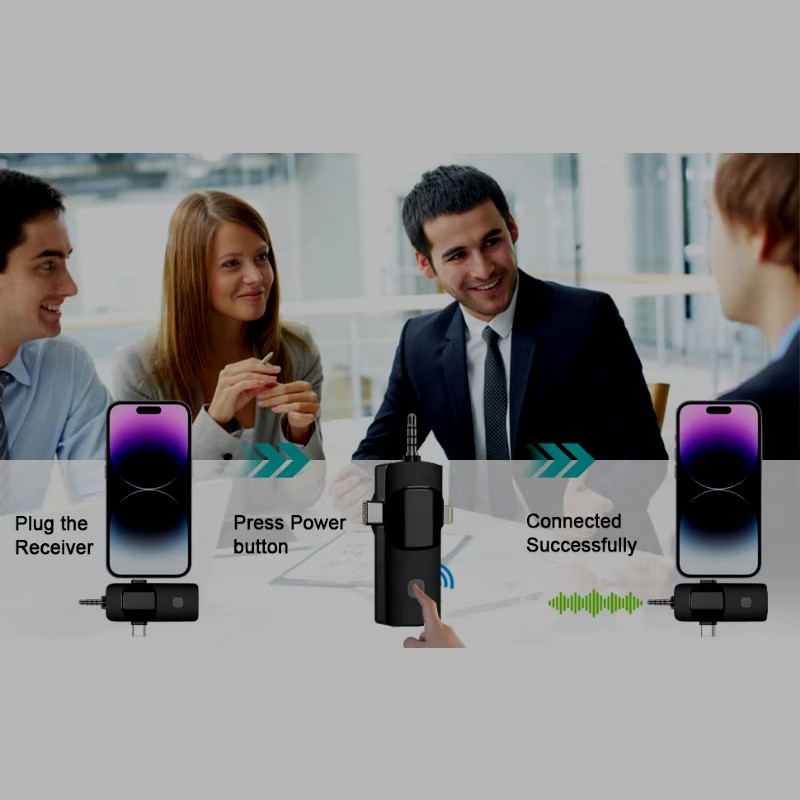 Professional 4 In 1 Wireless Lavalier Microphone for iPhone Android 3.5mm