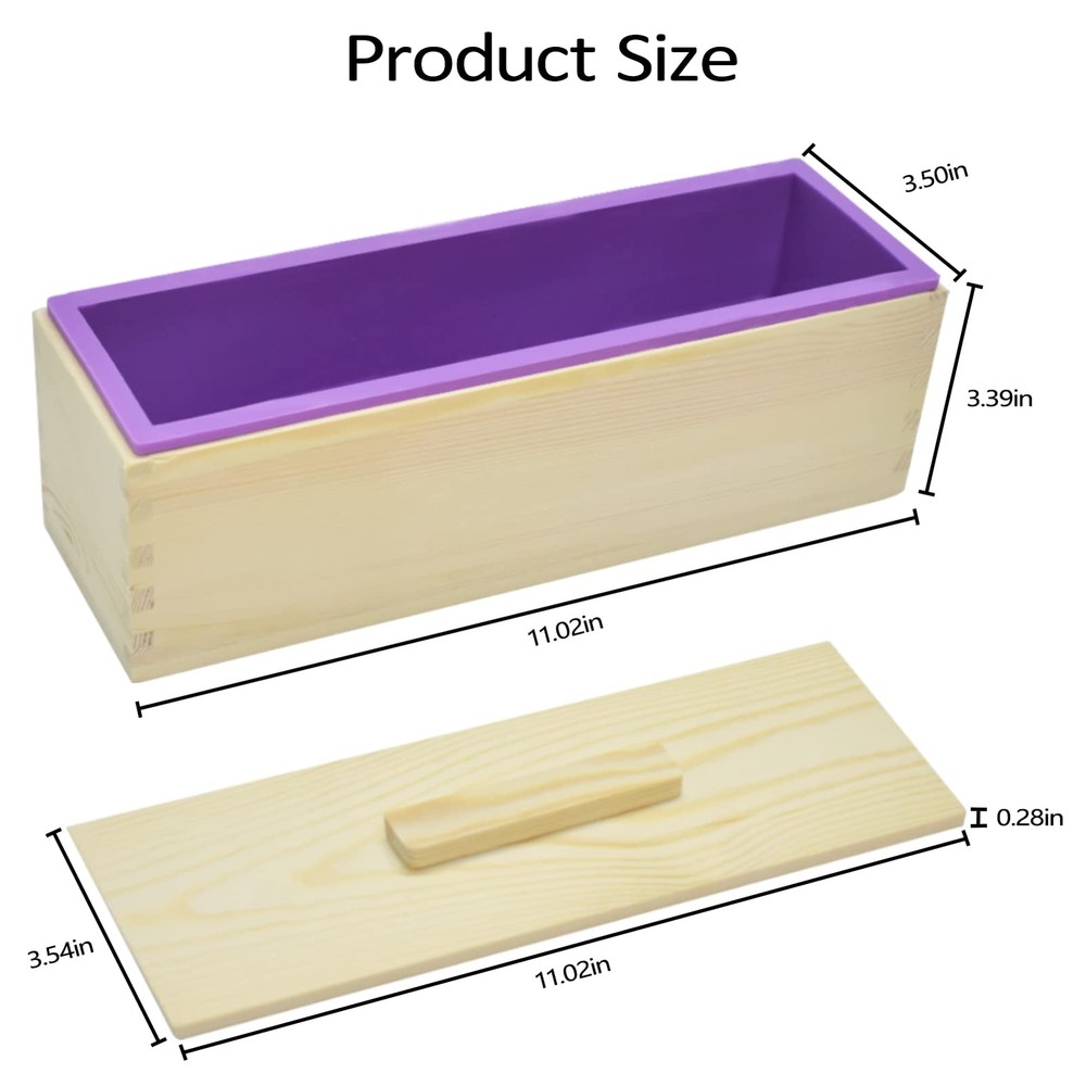 2 Pack 42oz Rectangular Silicone Soap Loaf Molds with Wooden Box and Lid