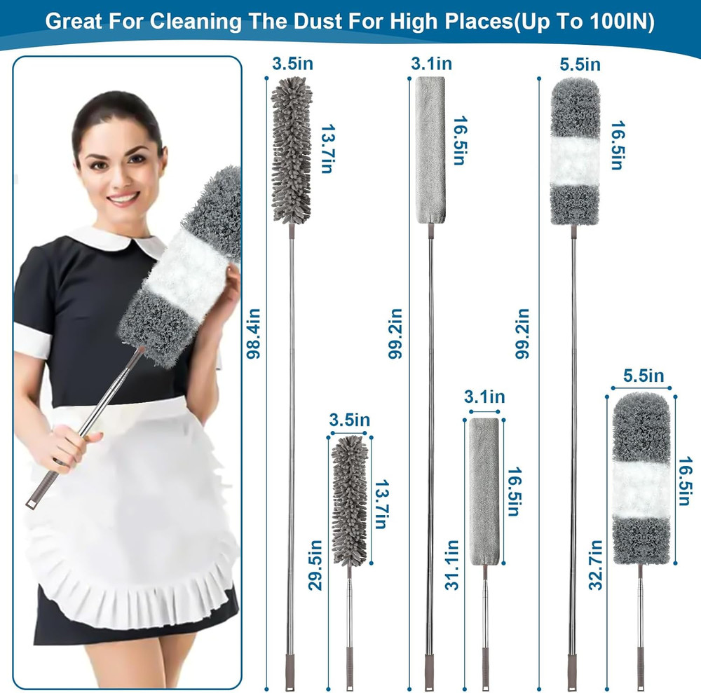 Microfiber Duster 4pc Extendable Pole 30-100 Inches