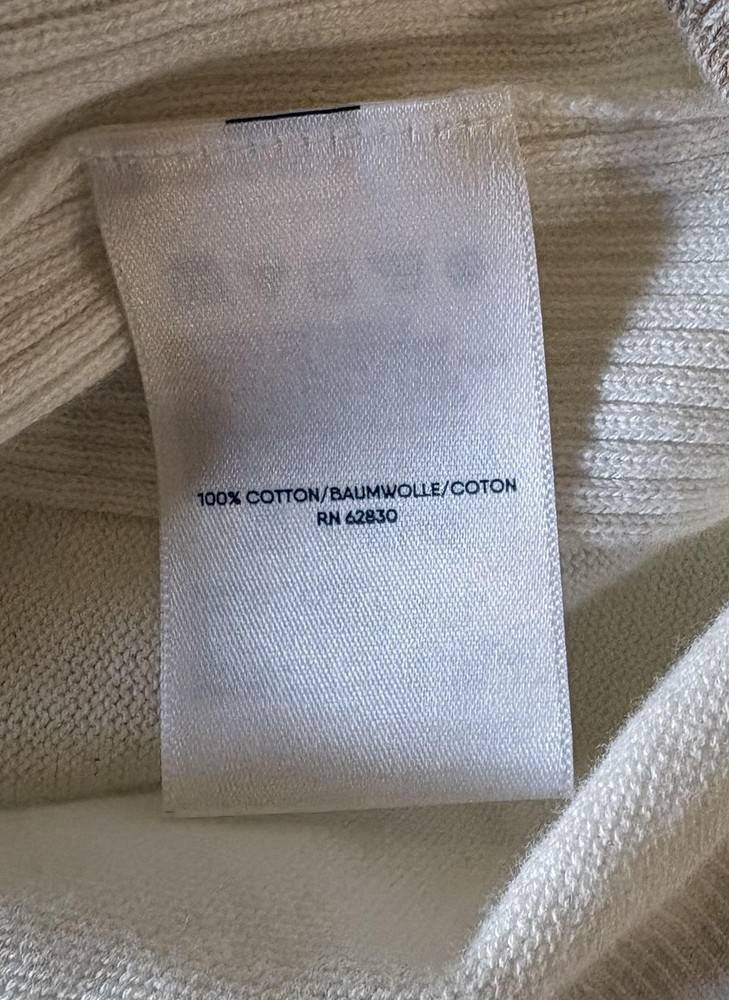 Lands' End Sweater Womens Medium 10-12 Ivory V-Neck Pullover 100% Cotton