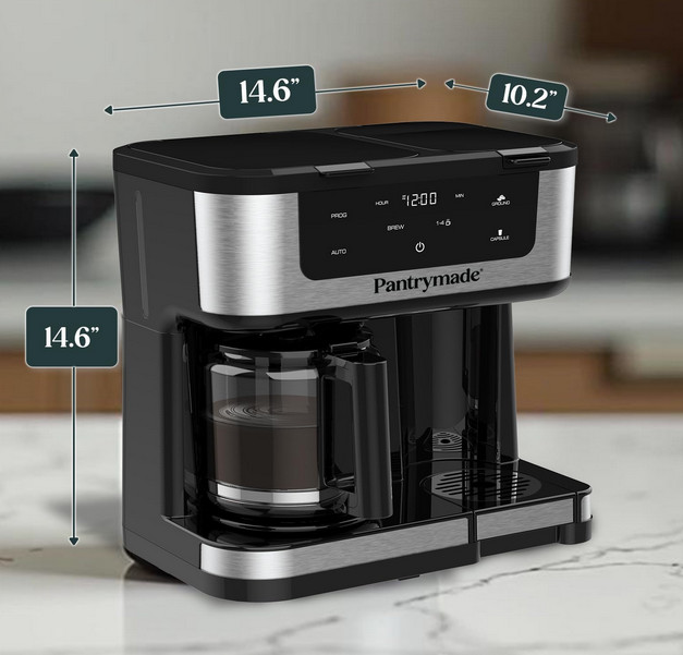 Pantrymade Dual Brew Coffee Maker Glass Carafe 12-Cup Touchscreen Programmable