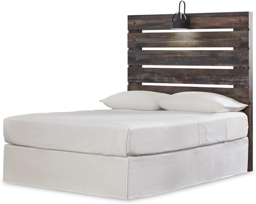 Drystan Rustic Panel Headboard ONLY with USB Charging Stations, Full, Brown