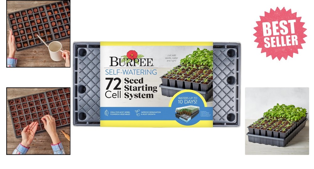 Space-Efficient 72 Cell Seed Starter Tray with Self-Watering System & Dome Cover