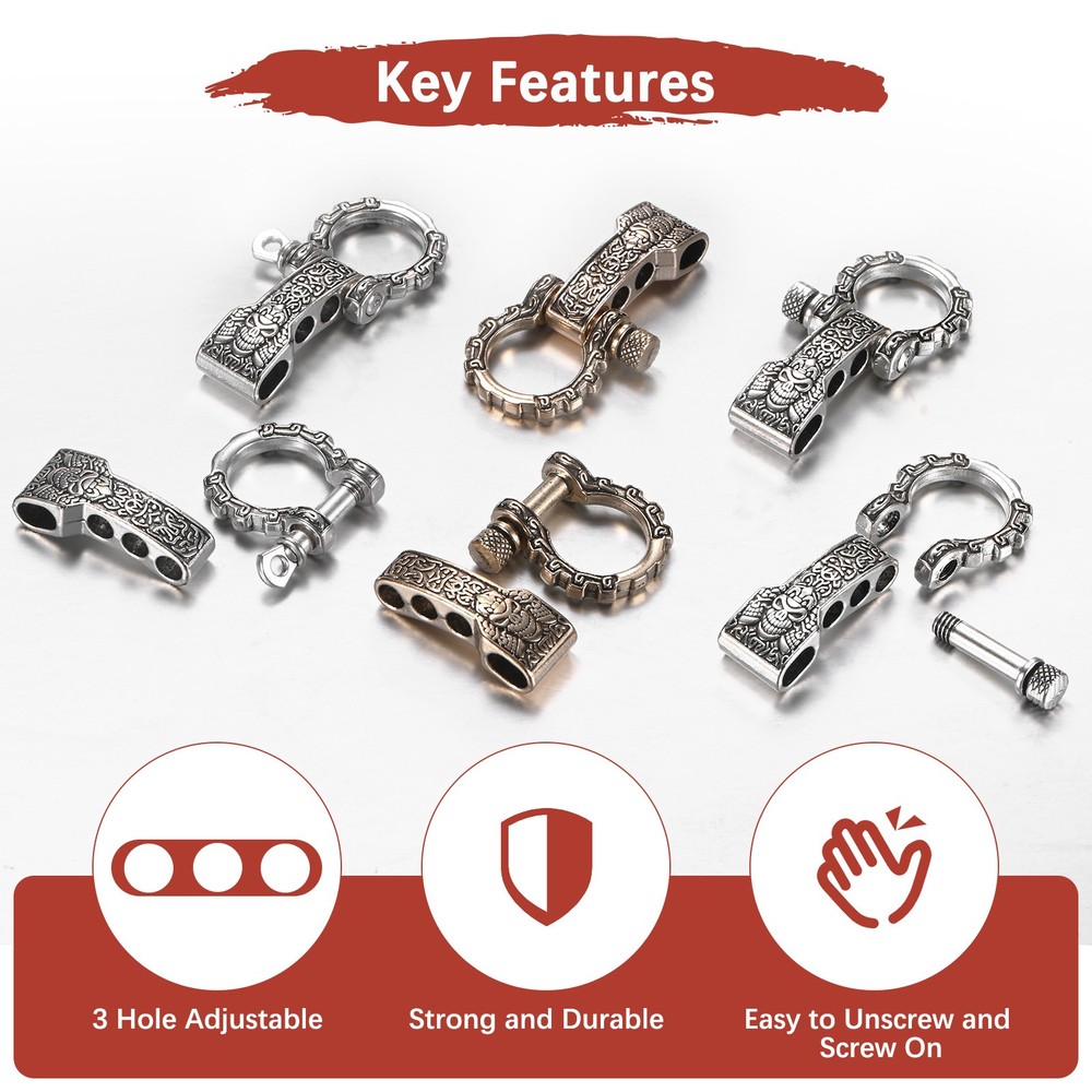 5-Pack Paracord Bracelet Shackle Buckle Pattern Type [Silver, Flat Head]