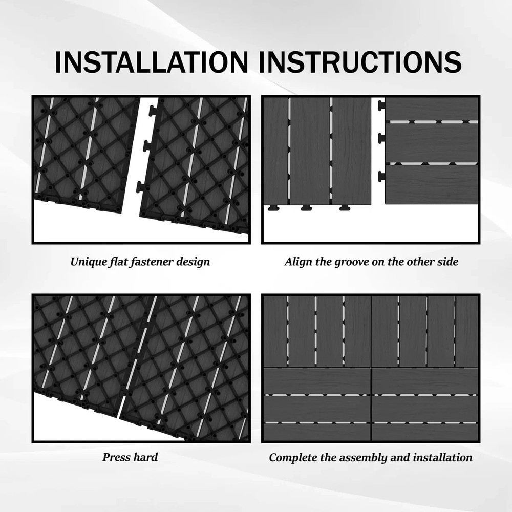 27Pcs HDPE Interlocking Deck,Waterproof Snap-Together w/Drainage Design,Grey
