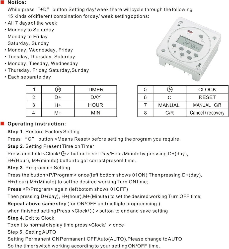 Timer Switch, CN101A, DC/AC 24V 16Amp, Digital LCD Power Programmable Timer Time