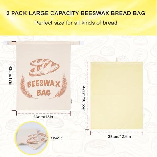 2 Pack Beeswax Bread Bags with Replaceable Liners,Reusable Bread Bags for Brown